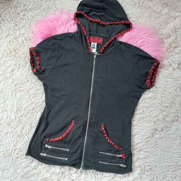 SOLD@hosted shop! Customized TRIPP NYC vintage short-sleeve zip hoodie top! - Picture 10 of 16